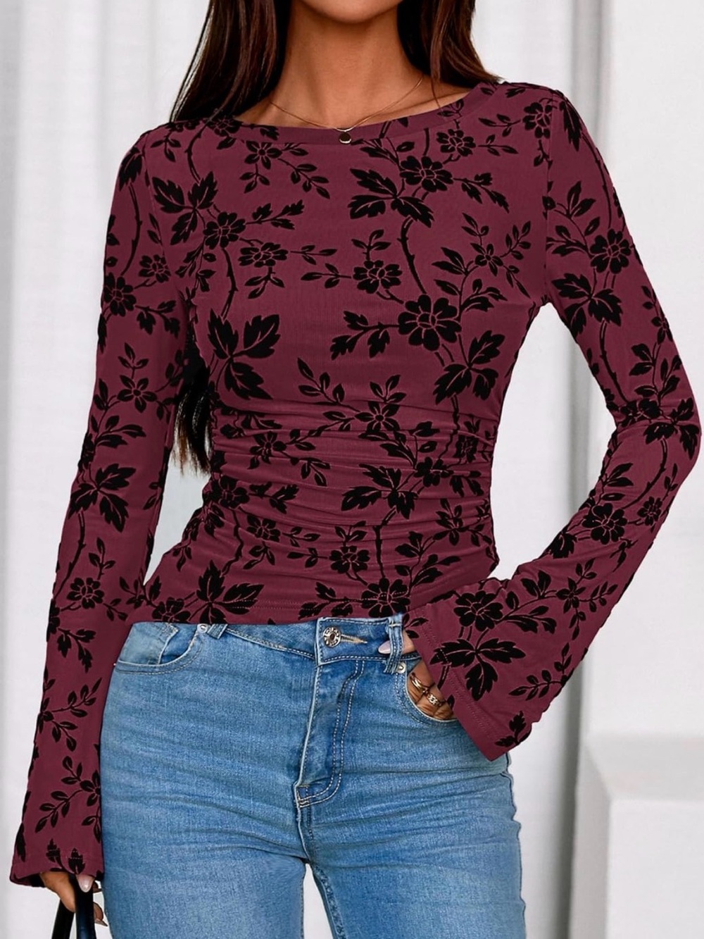 Floral Fitted Long-Sleeve Top